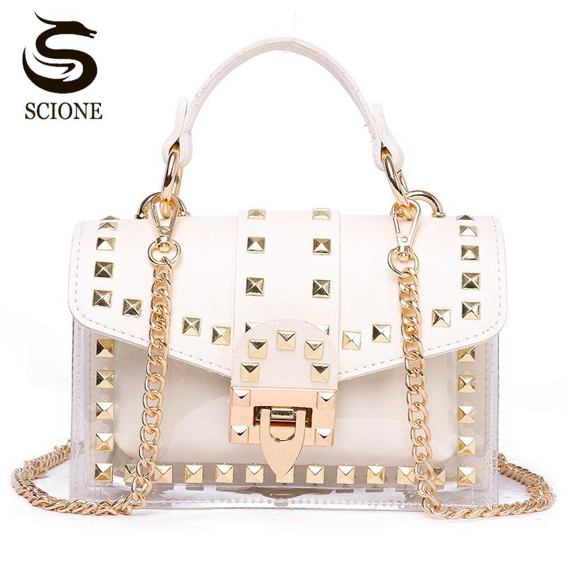 SCIONE Women's 2025 Fashion Studs Transparent Jelly One Shoulder Crossbody Bag