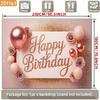 2D Happy Birthday Photography Backdrop Elegant Rose Gold Glitter Balloon and Flower Background
