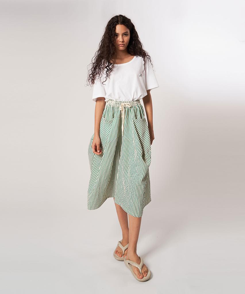 ATHPLATFORM Aw61Pt16_Wrinkle Stripe Lounge Tech Flare Pants_Green