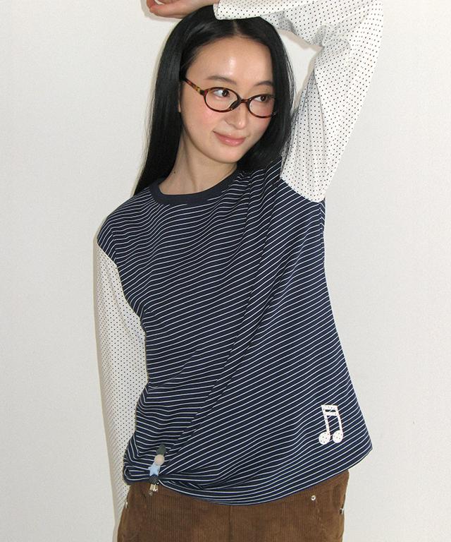 RONRON Dot Note Applique Long Sleeve Navy