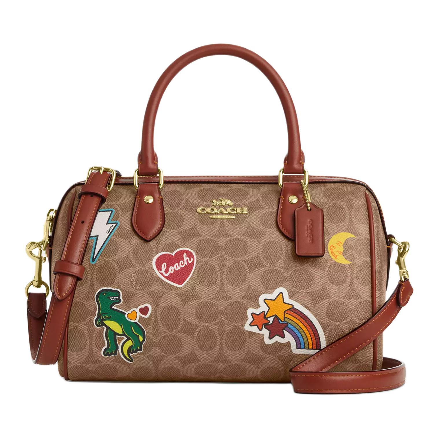 

Coach Rowan 25 Sticker Print Zipper Closure Coated Canvas Shoulder Crossbody Tote Bag Medium Women handbags Brown Multicolor CZ612-IMTAM Gift Box Sets (Basic Set+Black Box)