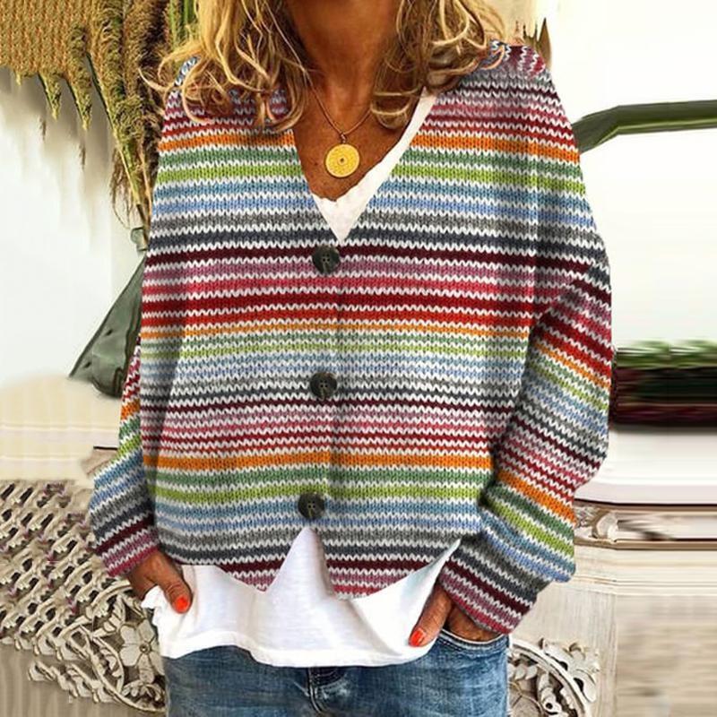 Womens Soft Knit Cardigan Sweater With 3D Print Design Loose Fit Casual Open Front Long Sleeve Pullover