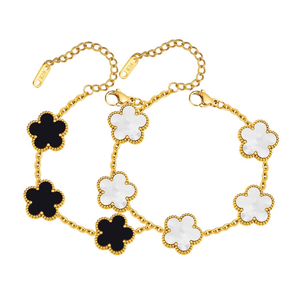 18K Gold Plated Floral Bracelets,Stainless Steel Charm Bracelet Non-Tarnish,Adjustable lucky Chain Set Trendy Gift