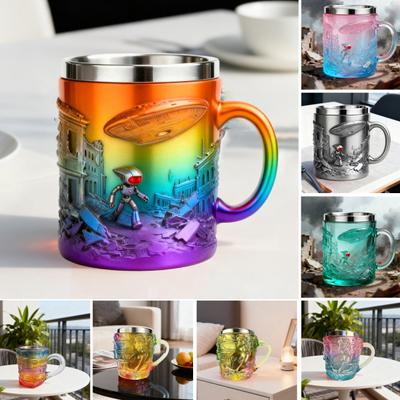 Buch Tasse 3D Handbemalte Resin Kaffeetasse mit Edelstahleinsatz Mikrowellen- und Spülmaschinenfest Literarische Tasse Einzigartiges Geschenk für Buch