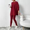 Completo da Loungewear da Donna a Coste con Felpa con Cappuccio Oversize e Spacco Laterale + Leggings Completo 2 Pezzi Morbido Casual Abbigliamento per la Casa Tuta