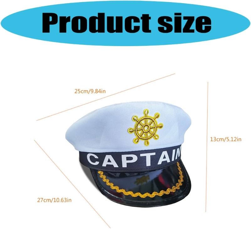 Breathable Captain Hat with Embroidery and Letter Design Marine Hat for Adult Youth Halloween Party Cosplay Headpiece