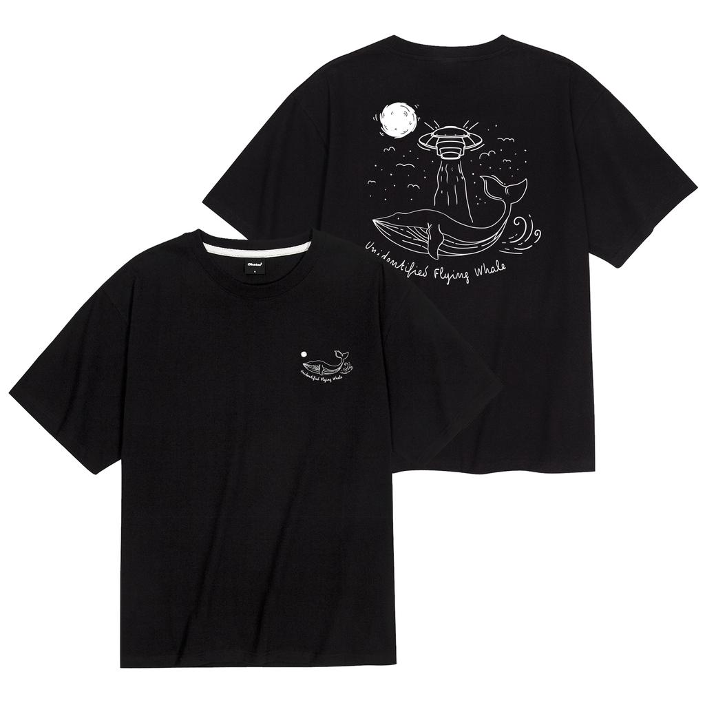 OKSTAR Cool Cotton Oversized Spaceship Whale Short Sleeve Tee