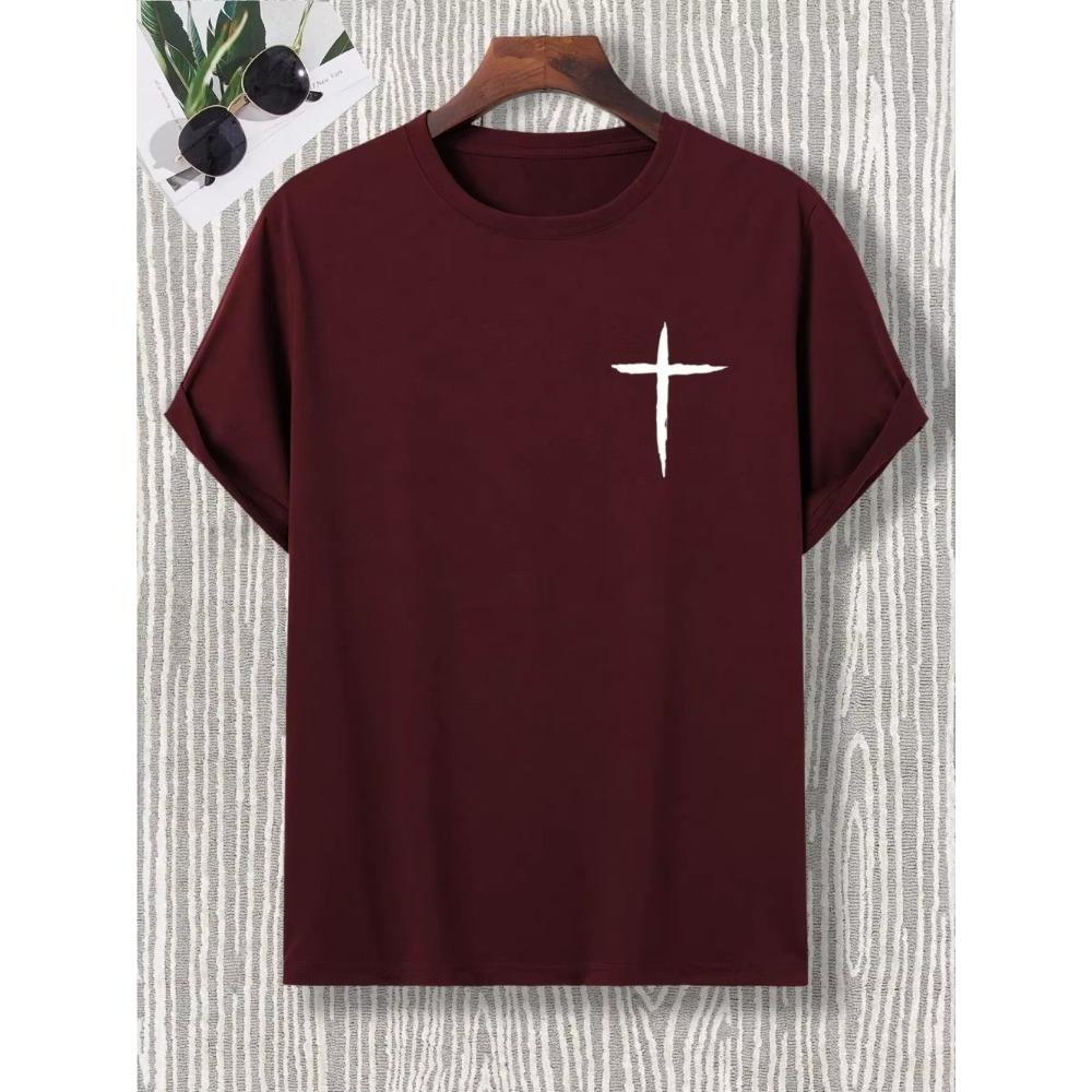 Simplicity Handwriting Cross Print Clothes Men Loose Oversized T-Shirt Summer Cotton Loose Short Sleeve Casual T-Shirts Tee