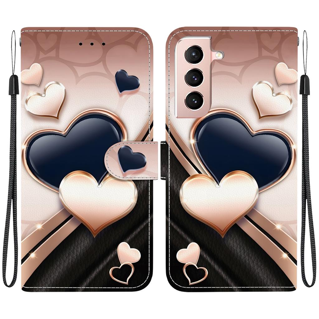 Handmade PU Leather Flip Case for Samsung Galaxy S22+/S22 Plus (SM-S906B) Anti-Slip Shockproof Cover with Wrist Strap & Heart/Rose Cat Designs