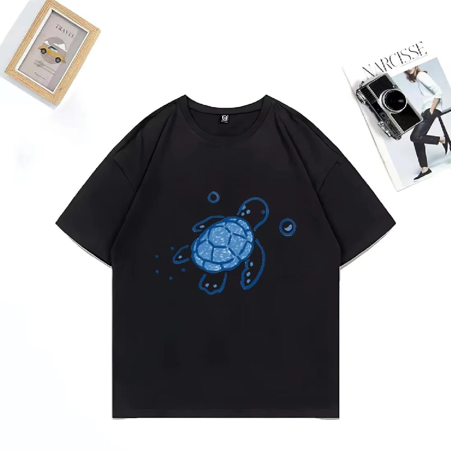 

Turtle Cute Funny O-Neck T-shirt Men s Women Oversized Clothing Street Hip Hop Summer Unisex Cotton Summer Short Sleeve T Shirts XXXXXL чорний
