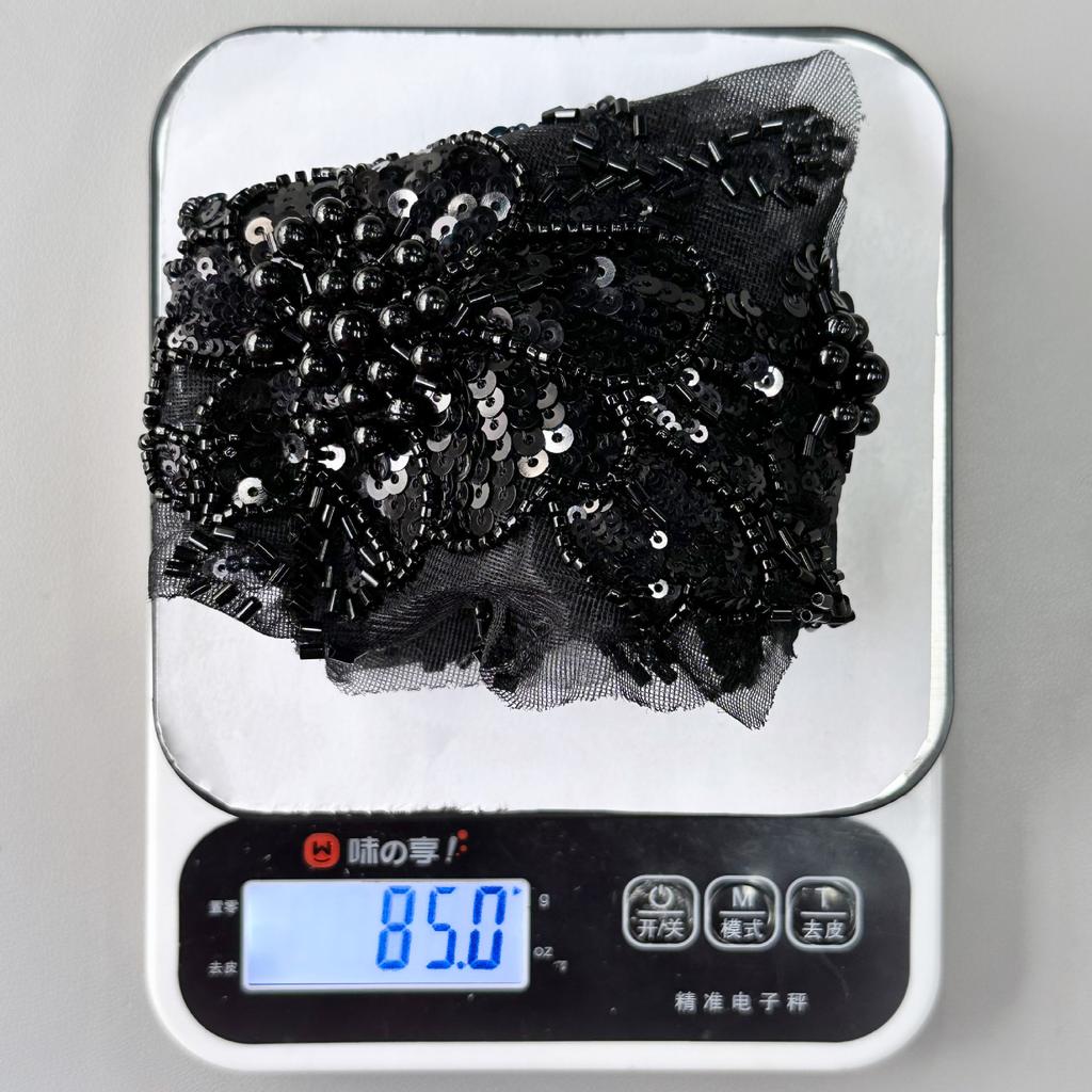 Black Cloth Sticker Three-Dimensional Mesh Yarn, Beaded Sequins, Flower Applique Clothing, Evening Dress, Performance Clothing