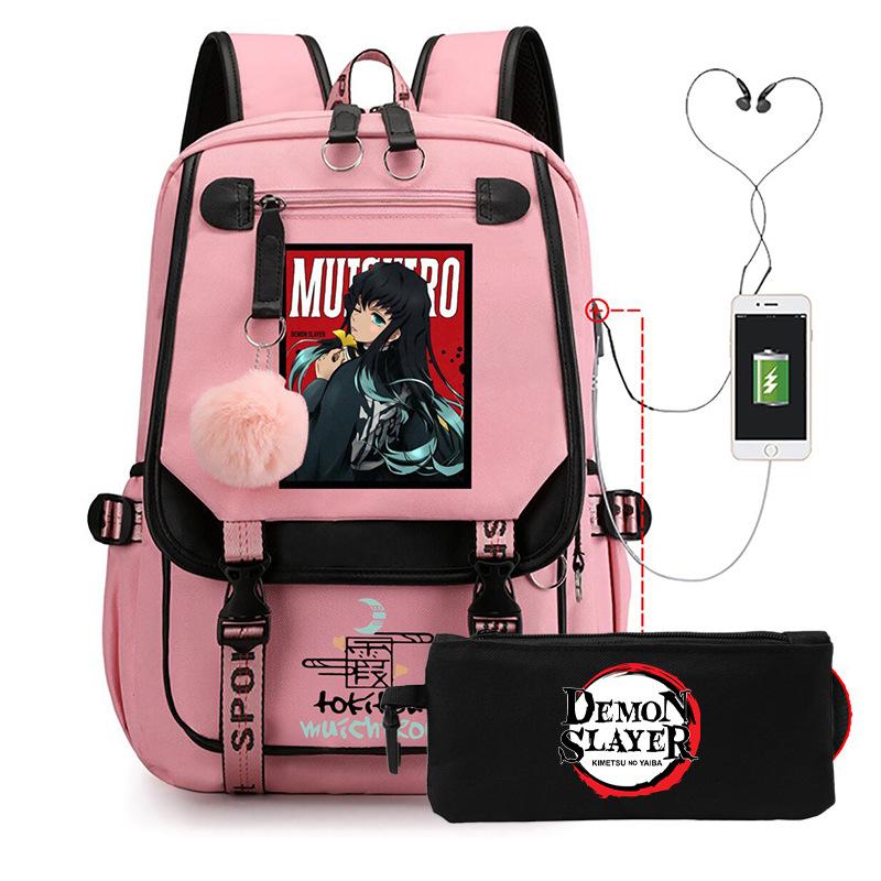 Casual Korean version schoolbag ghost extermination animation two-dimensional trend boys and girls USB backpack two-piece set