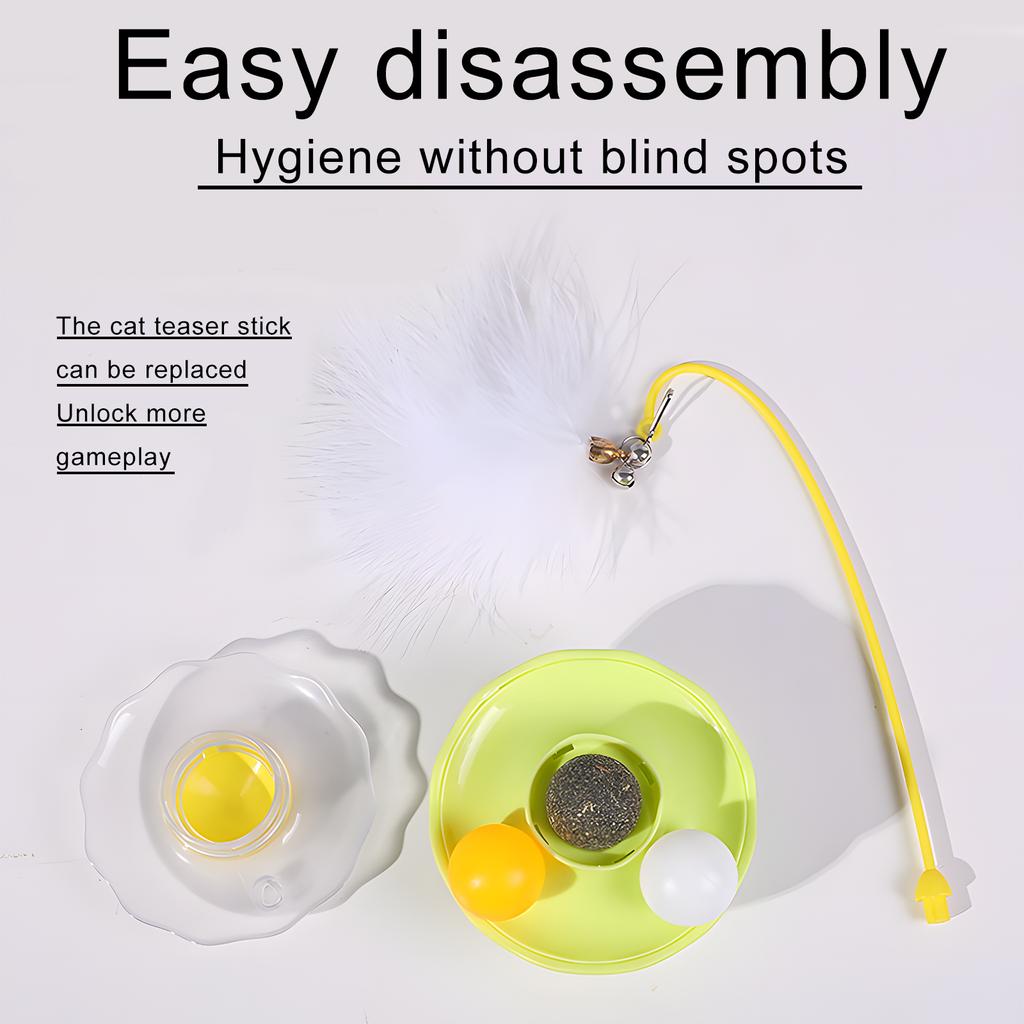 Tumbler Katzenspielzeug, abnehmbarer Stab, Feder, Kratzball, Anti-Biss-Drehteller, interaktives Spielzeug, interessantes Heimtierzubehör