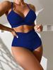 2026 European & American Solid Color High Waist Split Bikini Swimsuit