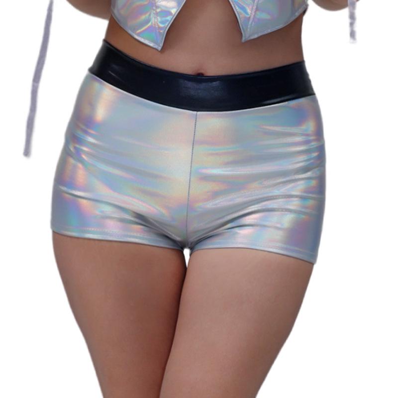 

Женские кожаные шорты для сцены, сексуальные, с золотой фольгой, с высокой талией L