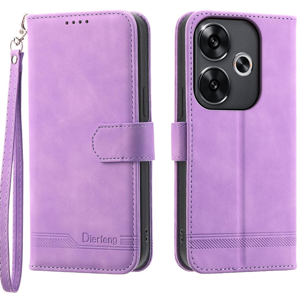 DIERFENG DF-03 For Xiaomi Redmi Turbo 3 5G/Poco F6 5G Leather Case Lines Imprint Wallet Phone Cover