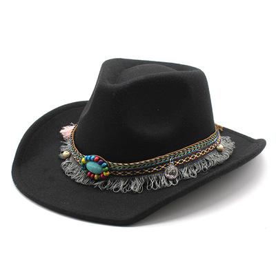 Ethnic Style Tassel, British Style Felt Hat, Retro Top Hat, Woolen Men'S And Women'S Western Cowboy Hat