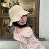 New bucket hat women's summer sunshade sunscreen straw woven basin hat versatile face small wide brim woven hat