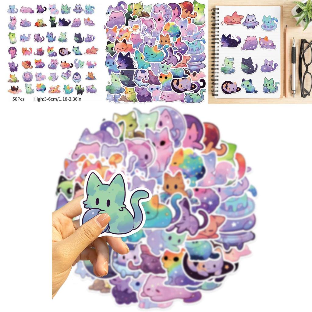 Colorful Starry Sky Cat Graffiti Stickers Decor For Guitar Notebook Luggage Diy Waterproof Decals Wholesale