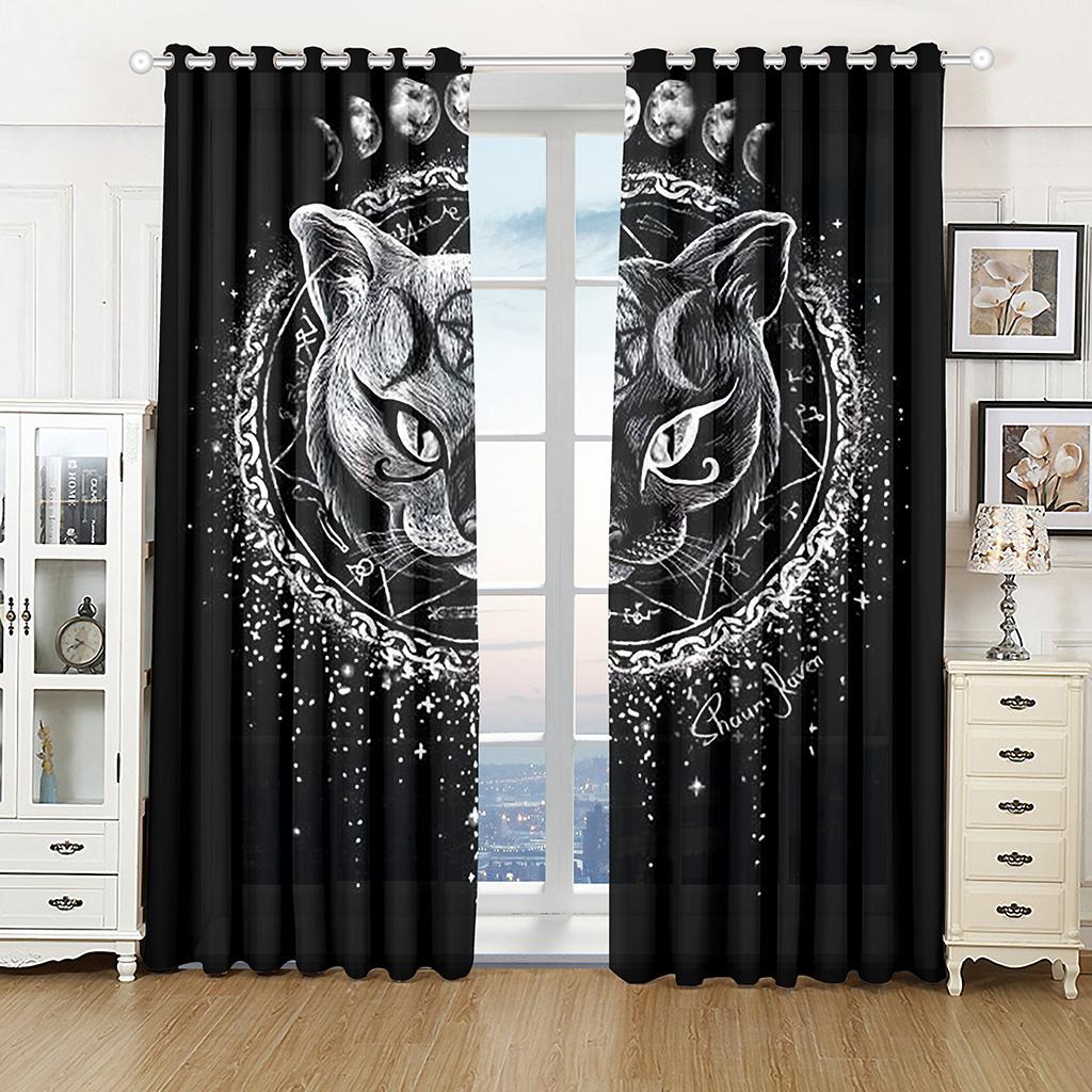 

3D Сатанинская кошка пентаграмма Death Black Metal Printed тонкая полузатеняющая полиэстеровая оконная штора для спальни, гостевой гостиной 100W130H(CM)40x51in&Grommet Top