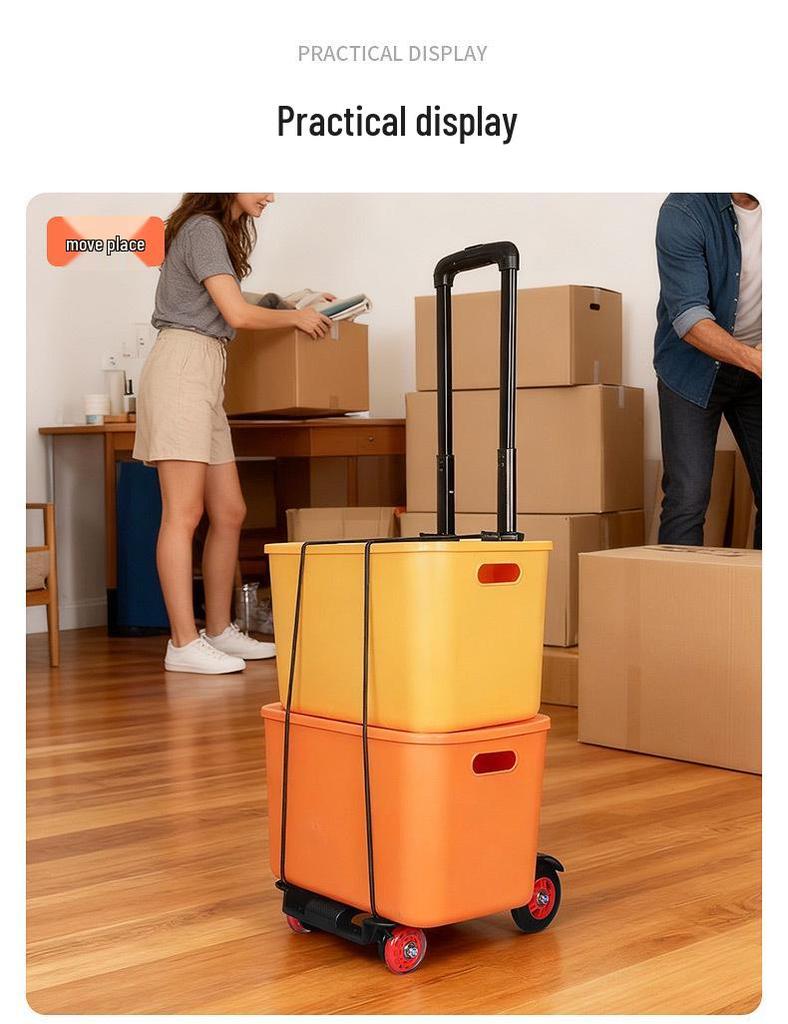 Carrello Pieghevole Compatto a Quattro Ruote: Timone portatile e resistente all'usura per shopping, bancarelle e trasporto bagagli