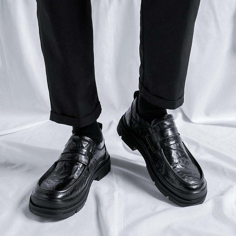 Leather Shoes Men'S New Trend Business Casual Shoes Black Big Head Shoes Platform Work Shoes 91844-R
