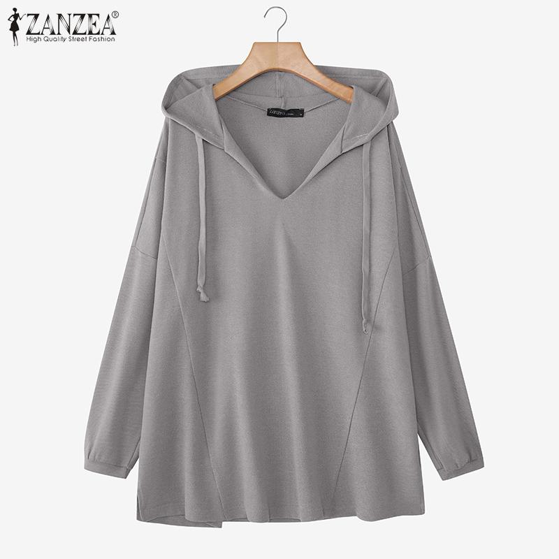 ZANZEA Women Casual V-Neck Long Sleeve Autumnn Pullover Thin Hoodies