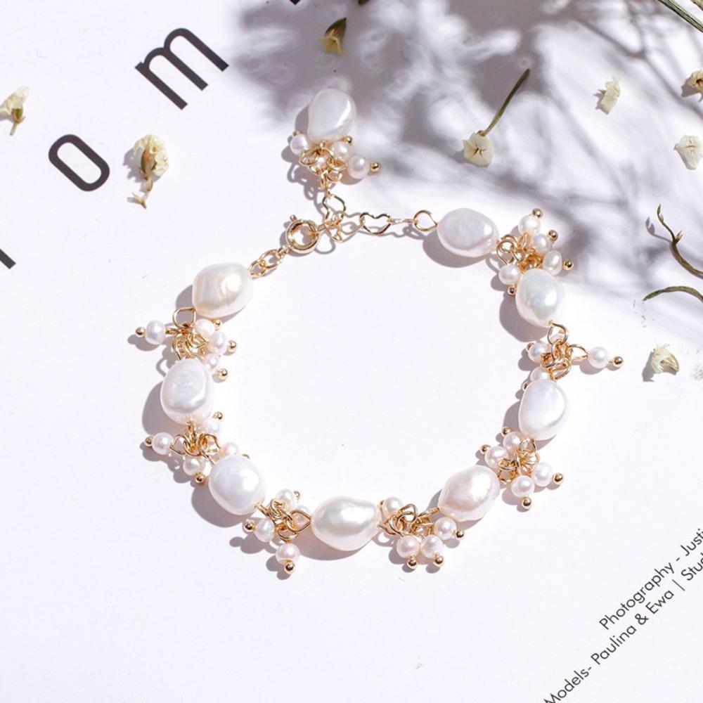 Baroque Natural Freshwater Pearl Beaded Bracelet Women's High-end Sense Light Luxury Niche Design Sense Versatile Jewelry