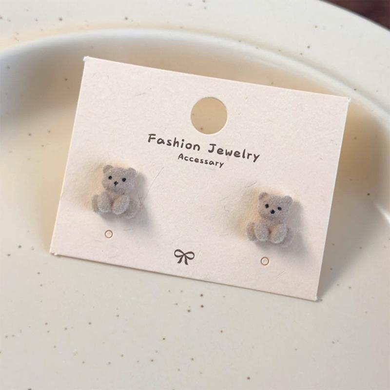 Autumn Winter Earrings Coffee Colored Flocking Bear Earrings Sweet Cartoon Style Ear Studs Suitable for Trendy Women