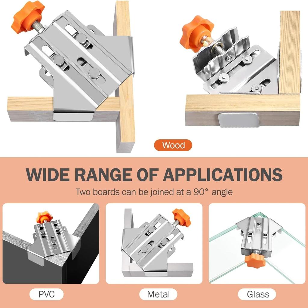 10PCS Stainless Steel 90 Degree Corner Clamp T-Shape Right Angle Clamp Woodworking Quick Locator Single Handle Corner Clamp Tool