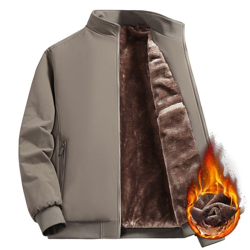 Men's Casual Plush Thick Jacket Winter Fleece Lined Warm Coat Stand Collar Zipper Pocket Parka Work Cargo Quilted Windproof Outwear Jackets for Men