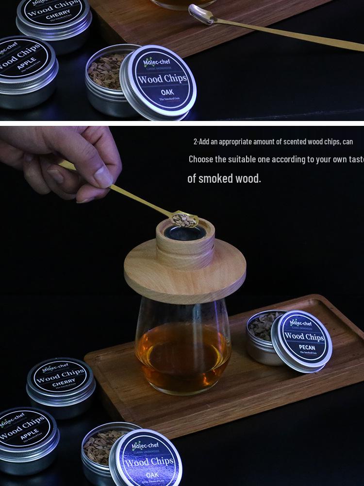 Popular Cocktail Smoker Set: Wooden Smoker, Wood Chips, Bartending Tools, and Ice Cubes