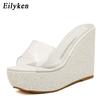 Fashion Eilyken PVC Transparent Lady's Slipper Platform Heel Slides Open-Toe Wedge Slipper Shoes Zapatillas De Mujer