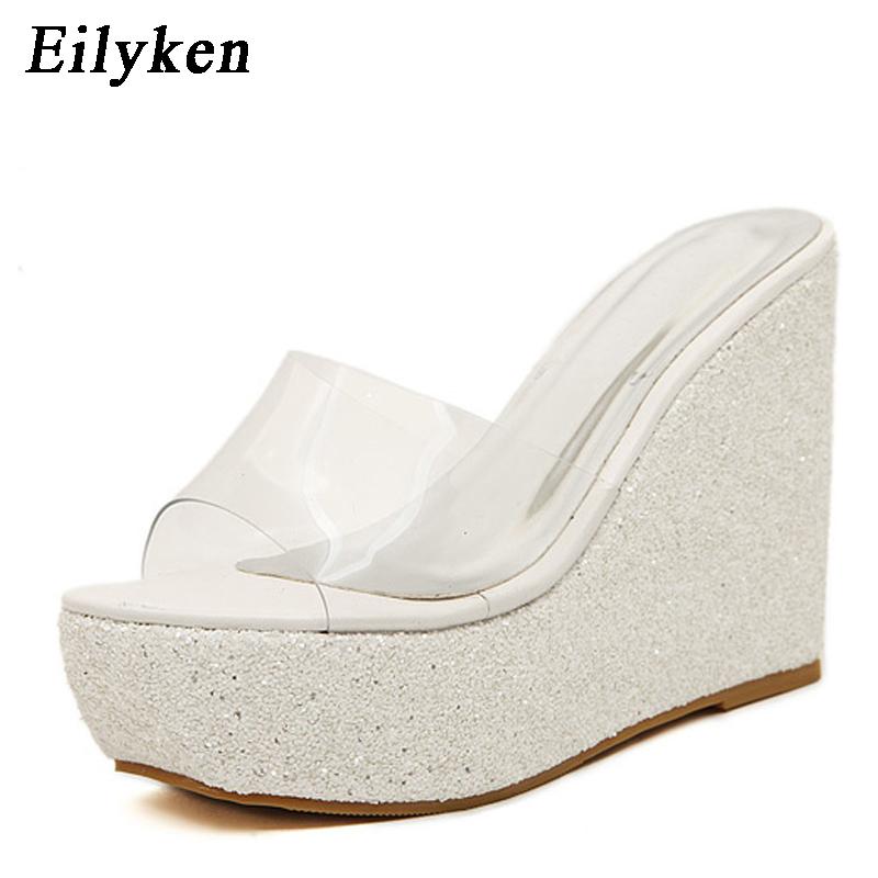 Fashion Eilyken PVC Transparent Lady's Slipper Platform Heel Slides Open-Toe Wedge Slipper Shoes Zapatillas De Mujer