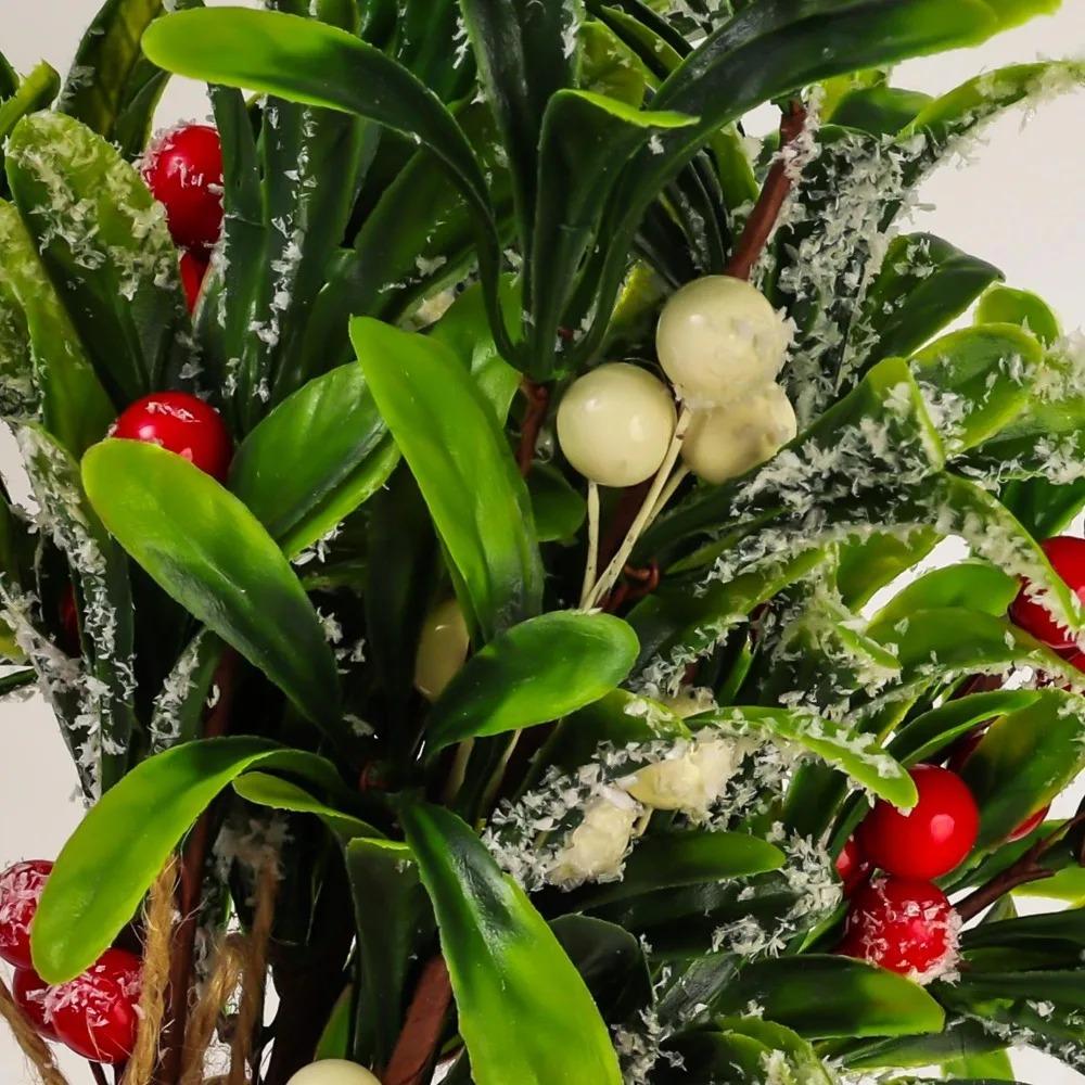 Christmas Mistletoe Berry Pendant with Hemp Rope Snow Frosted Artificial Berry Branch Xmas Tree Hanging Ornament DIY Home Decor