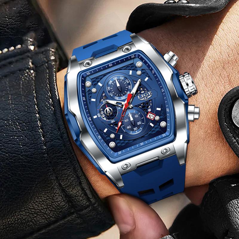 New Military Watches For Men Luxury Silicone Sport Square Chronograph Watch Fashion Business Waterproof Quartz Wristwatch