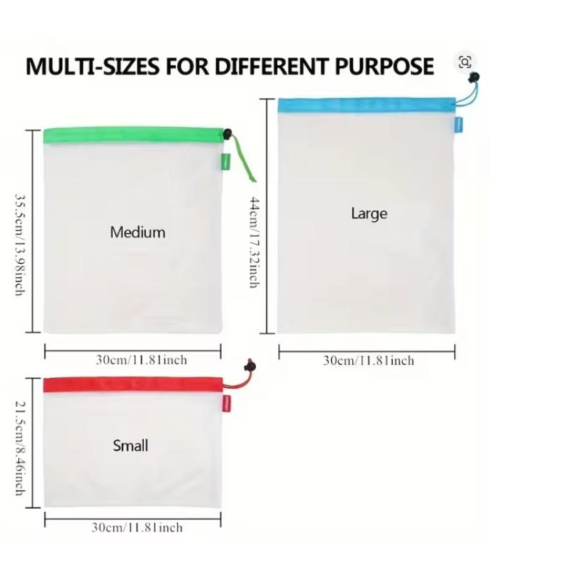 6pcs Mesh Storage and Organizer Bags, Washable Shopping Bags for Toy, Fruit and Vegetable Storage, Drawstring Reusable Mesh Bags