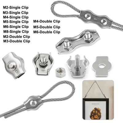 5-2pcs Stainles Steel Wire Rope Clips, M2-M6 Waterproof Cable Clamps, Single/Double Grip Chuck Lock for Hardware Fasteners