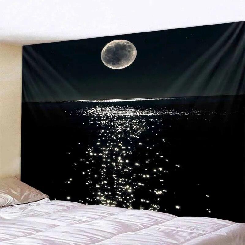 Galaxy Night Sky Tapestry Moon Night Starry Sky Scenery Tapestry Bohemian Psychedelic Home Living Room Bedroom Decoration
