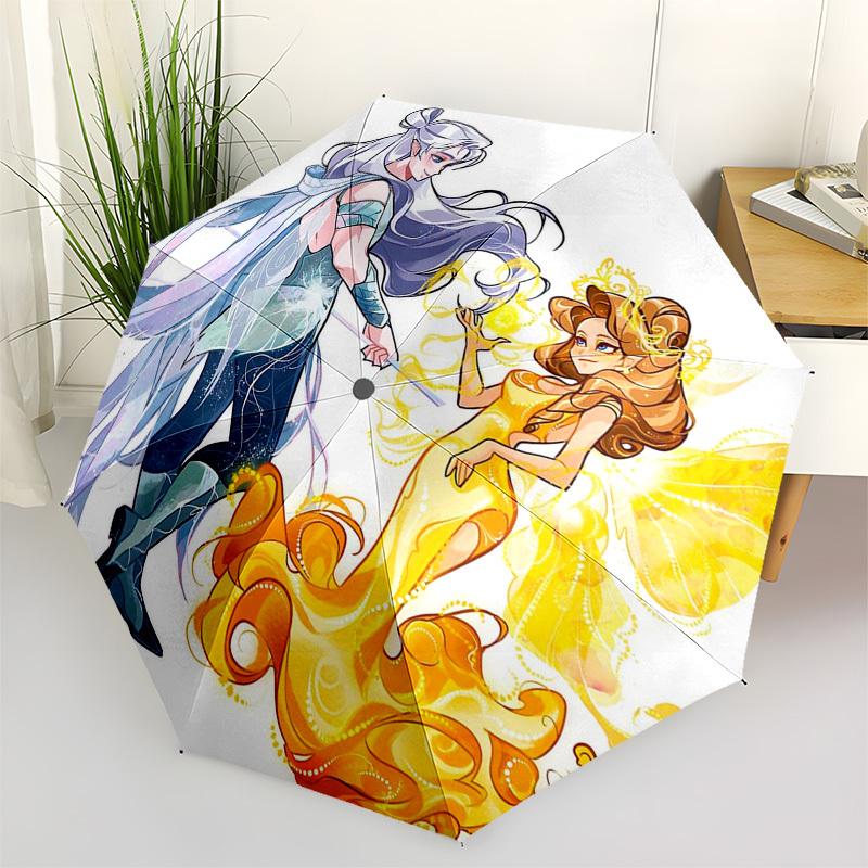 

1pc Snow Princess & Fire Fairy: Automatic Opening/Closing Outdoor Umbrella with Portable Tri-Fold Design, 8-Rib Iron Frame - Perfect Outdoor for