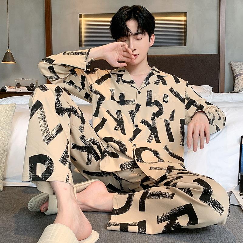 Autumn Cardigan Man Pajamas Cotton Fashion Sleepwear for Men Leisure Casual Nightwear Pijamas Set pyjama homme Dropship