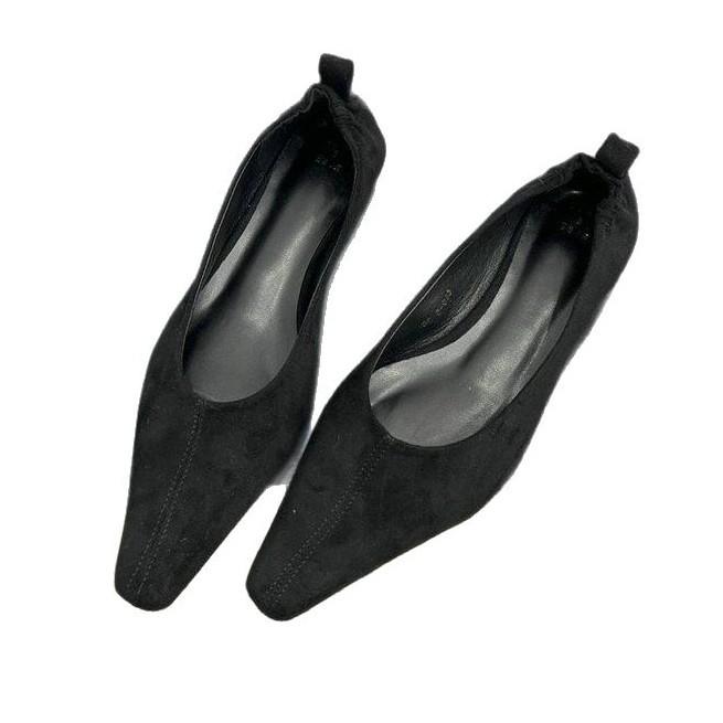 [Yushilai] Niche Retro Maillard Pointed Flat Shoes for Women In Spring 2025, New Shallow Mouth One Pedal