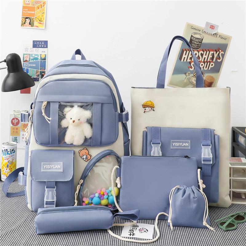 Schoolbag Korean Version Ins Small Fresh Girls Backpack Versatile Backpack Cute Transparent Bar Pain Bag Primary and Secondary School Schoolbag