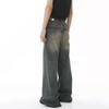 Men's Denim Pants Old Blue Washed Male Jeans Straight Casual Menwear Loose Wide Leg Trousers New Fashion