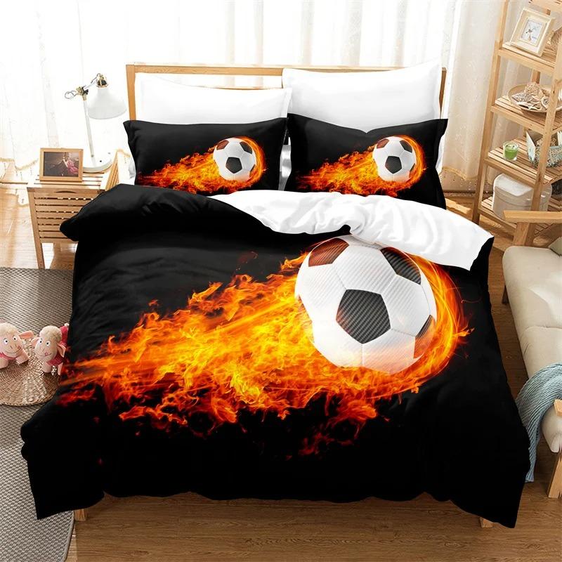 Football Duvet Cover Set Soccer Bedding Set For Boy Teen Microfiber Sports Theme Comforter Cover Soccer Ball Pattern Quilt Cover