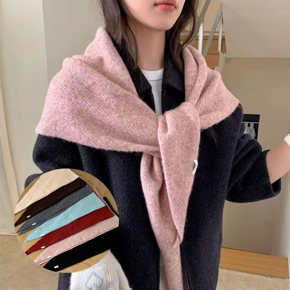 Bright Design Knitted Scarf Solid Color Triangle Scarf Baotou Style Winter Scarf  Casual Wear