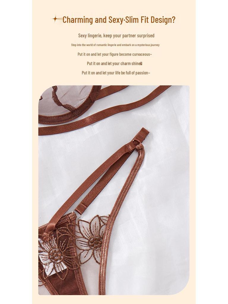 Embroidered Mesh Low-Waist French Lingerie Set