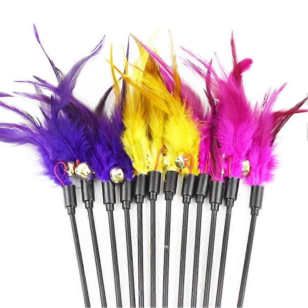 Funny Kitten Cat Teaser Interactive Toy Rod with Bell and Feather Toys for Cats Teaser Interactive Toy Rod Pet Cats Toys Stick