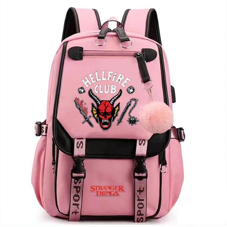 Hellfire Stranger Things Backpack Usb Charging Backpack Student School Bag School Bag Stranger