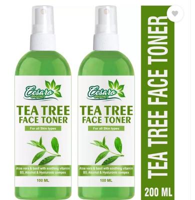 Cesaro Organics Tea Tree Purifying Alcohol-Free Face Toner To Cleanse, Refine & Tighten Pores Men & Women 2 Set (100 Ml X 2)